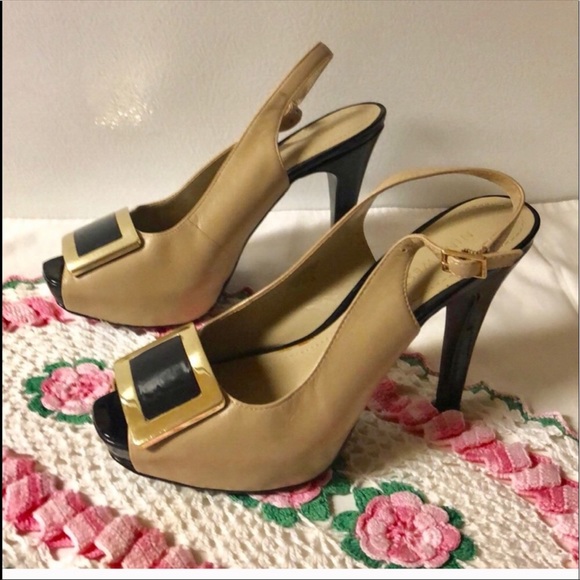 Nine West Shoes - 🔴 Nine West Leather slingback heels bone color EUC
